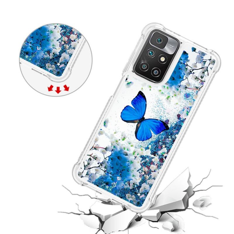 Kuori Case Xiaomi Redmi 10 Puhelinkuoret Blue Glitter Butterflies