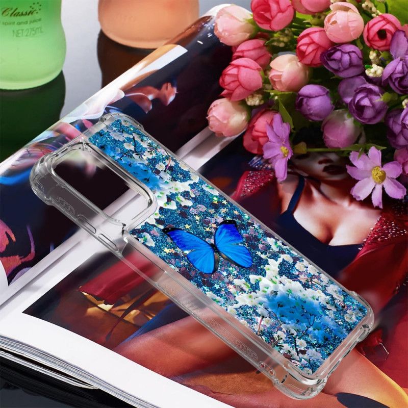 Kuori Case Xiaomi Redmi 10 Puhelinkuoret Blue Glitter Butterflies