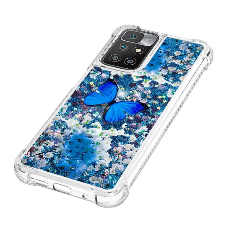 Kuori Case Xiaomi Redmi 10 Puhelinkuoret Blue Glitter Butterflies