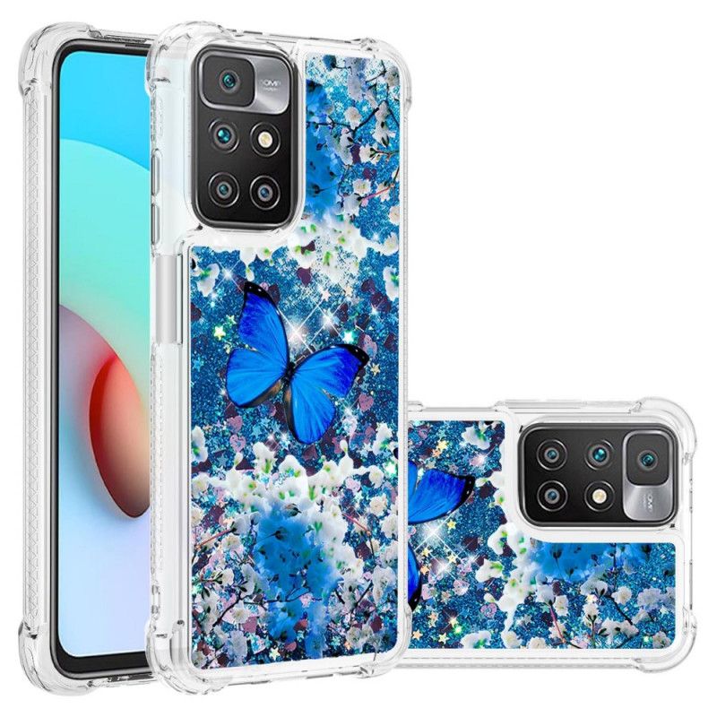 Kuori Case Xiaomi Redmi 10 Puhelinkuoret Blue Glitter Butterflies