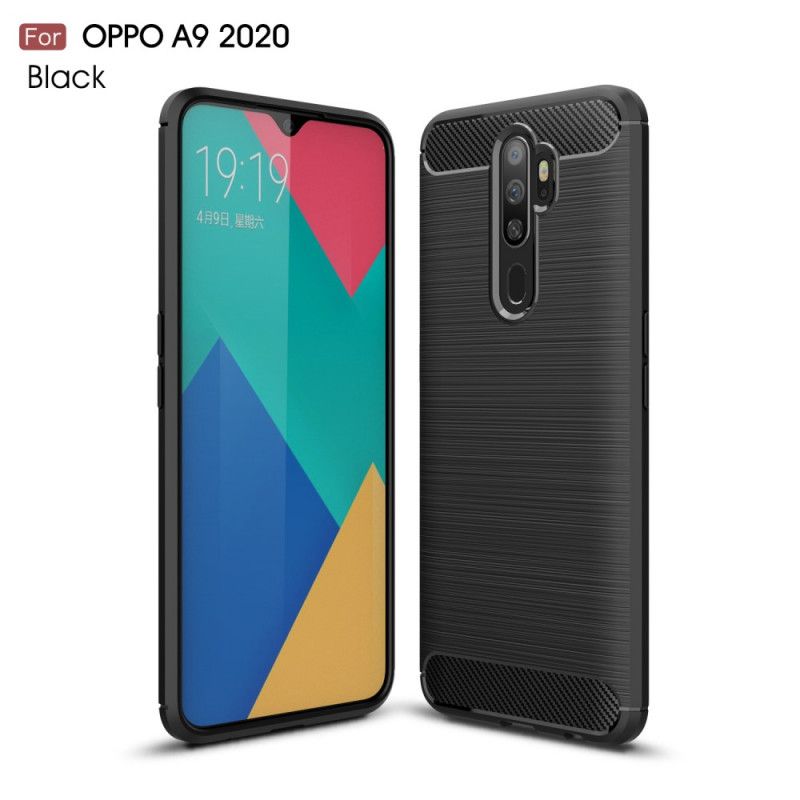 Kuori Oppo A5 2020 Punainen Musta Harjattu Hiilikuitu Suojakuori