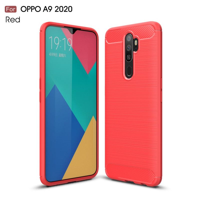 Kuori Oppo A5 2020 Punainen Musta Harjattu Hiilikuitu Suojakuori