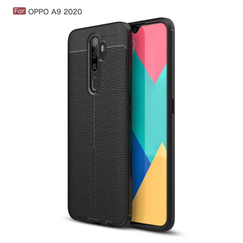 Kuori Oppo A5 2020 Punainen Musta Kaksilinjainen Litsi Nahkainen Vaikutus