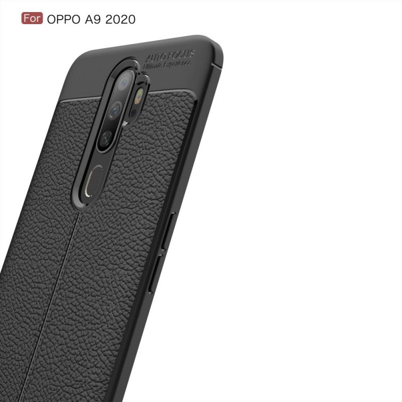 Kuori Oppo A5 2020 Punainen Musta Kaksilinjainen Litsi Nahkainen Vaikutus