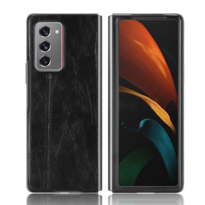 Case Kuoret Samsung Galaxy Z Fold 2 Punainen Musta Puhelinkuoret Ommeltu Nahkaefekti