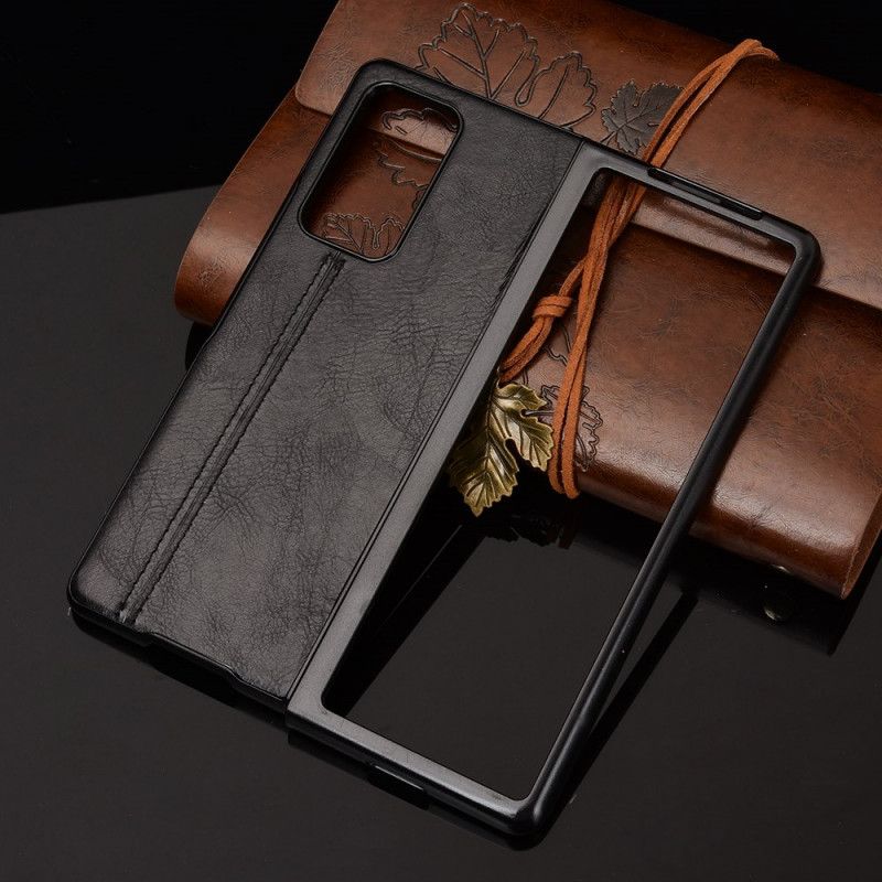 Case Kuoret Samsung Galaxy Z Fold 2 Punainen Musta Puhelinkuoret Ommeltu Nahkaefekti