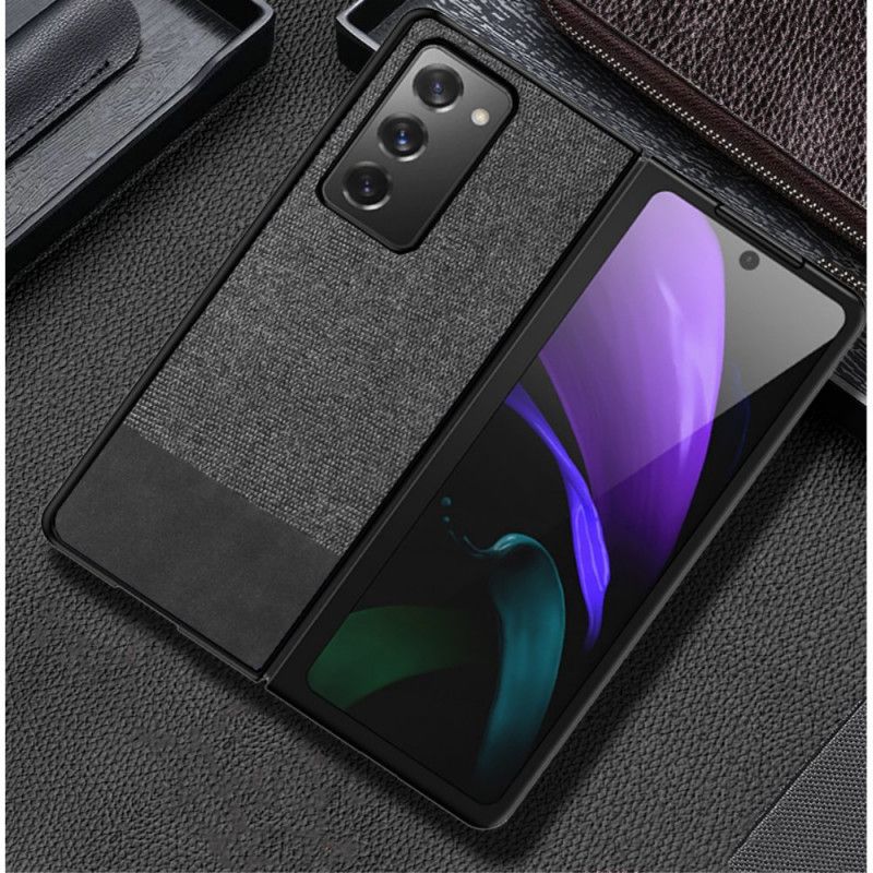 Kuori Samsung Galaxy Z Fold 2 Harmaa Musta Keinonahka Ja Kangas