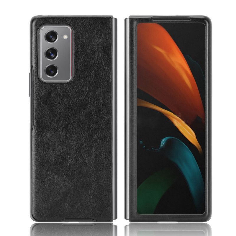 Kuori Samsung Galaxy Z Fold 2 Harmaa Musta Litsi-Tekonahka