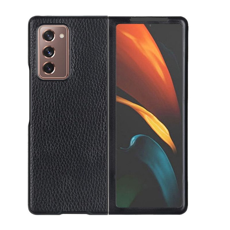 Kuori Samsung Galaxy Z Fold 2 Punainen Musta Aitoa Kuvioitua Litsi Nahkaa