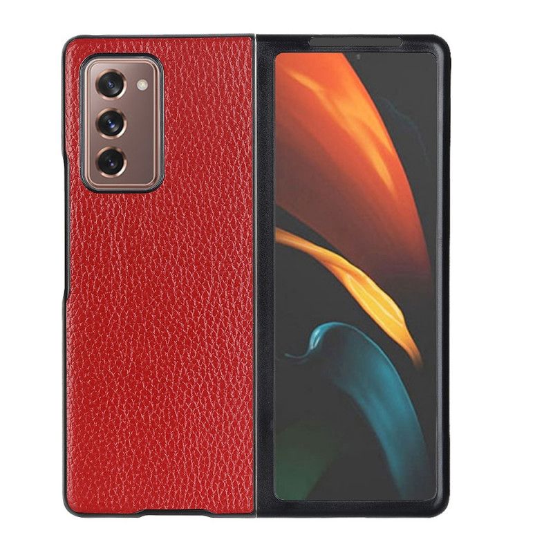 Kuori Samsung Galaxy Z Fold 2 Punainen Musta Aitoa Kuvioitua Litsi Nahkaa