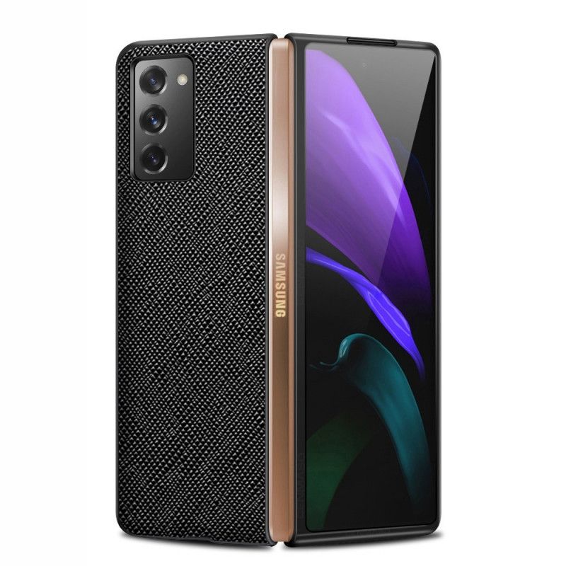 Kuori Samsung Galaxy Z Fold 2 Punainen Musta Aitoa Kuvioitua Nahkaa