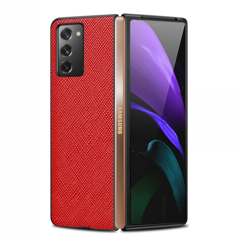 Kuori Samsung Galaxy Z Fold 2 Punainen Musta Aitoa Kuvioitua Nahkaa