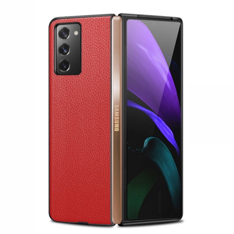 Kuori Samsung Galaxy Z Fold 2 Punainen Musta Aitoa Litsi Nahkaa