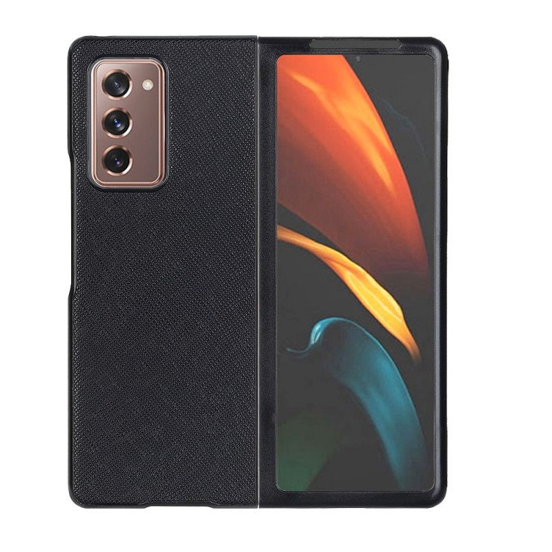 Kuori Samsung Galaxy Z Fold 2 Punainen Musta Aitoa Nahkaa Ristissä