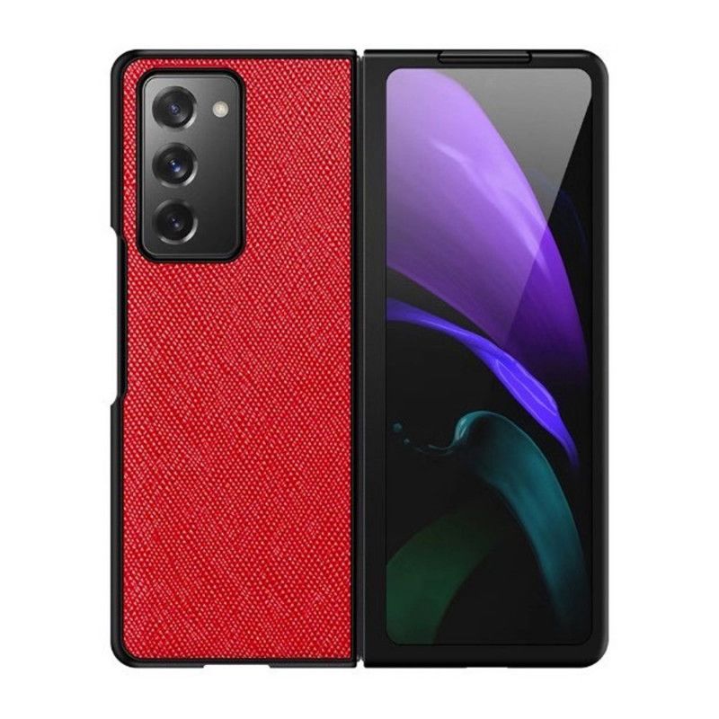 Kuori Samsung Galaxy Z Fold 2 Punainen Musta Aitoa Nahkaa Ristissä