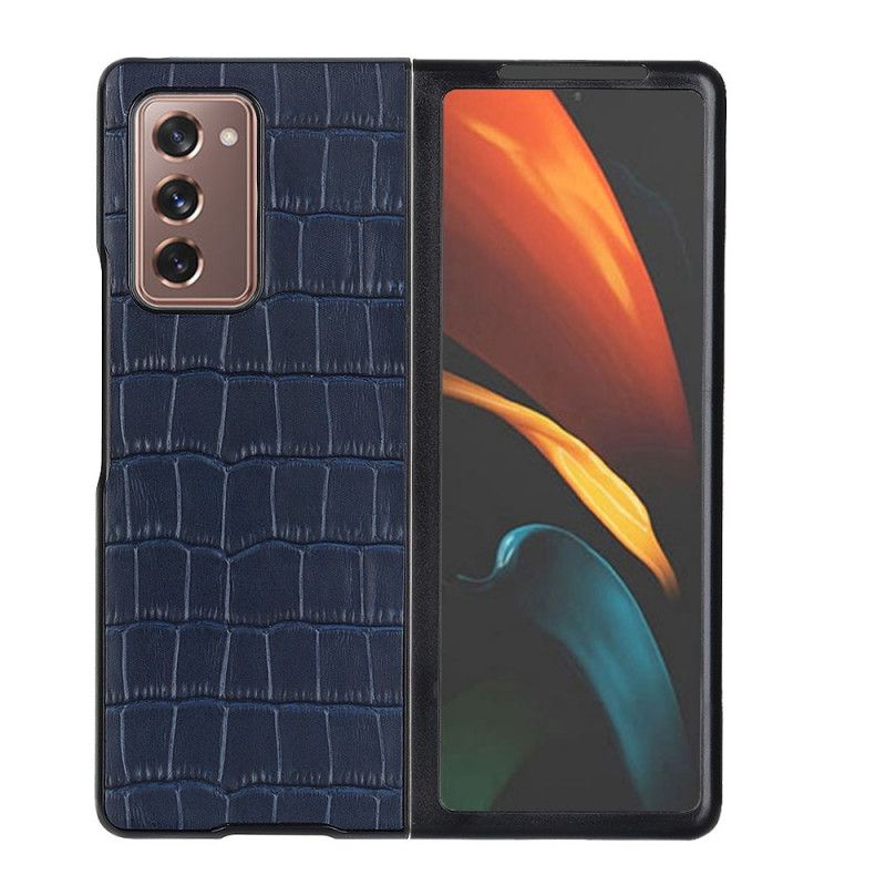 Kuori Samsung Galaxy Z Fold 2 Tummansininen Musta Aitoa Krokotiilinahkaa Suojakuori