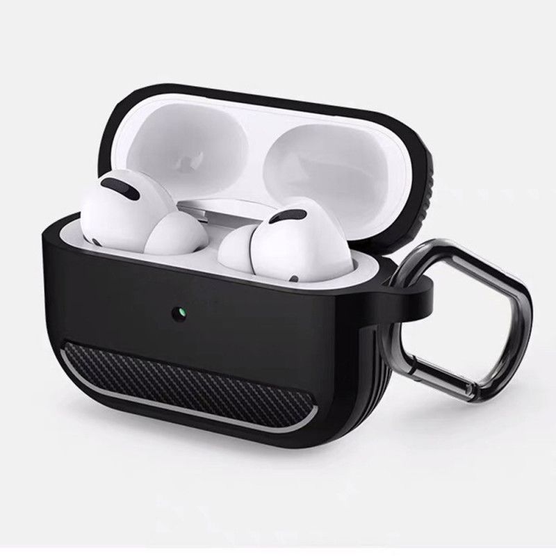 Kuori AirPods Pro Harmaa Musta Hiilikuitu Karabiinilla