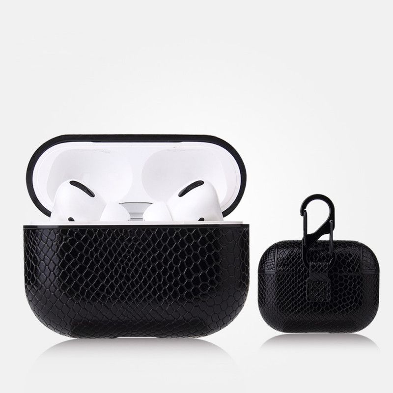 Kuori AirPods Pro Harmaa Musta Käärmeennahka Karabiinilla