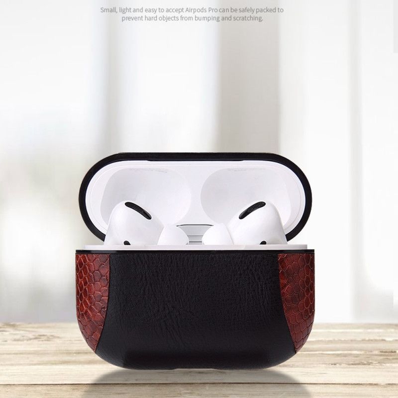 Kuori AirPods Pro Harmaa Musta Käärmeennahkainen Malli Karabiinilla Suojakuori