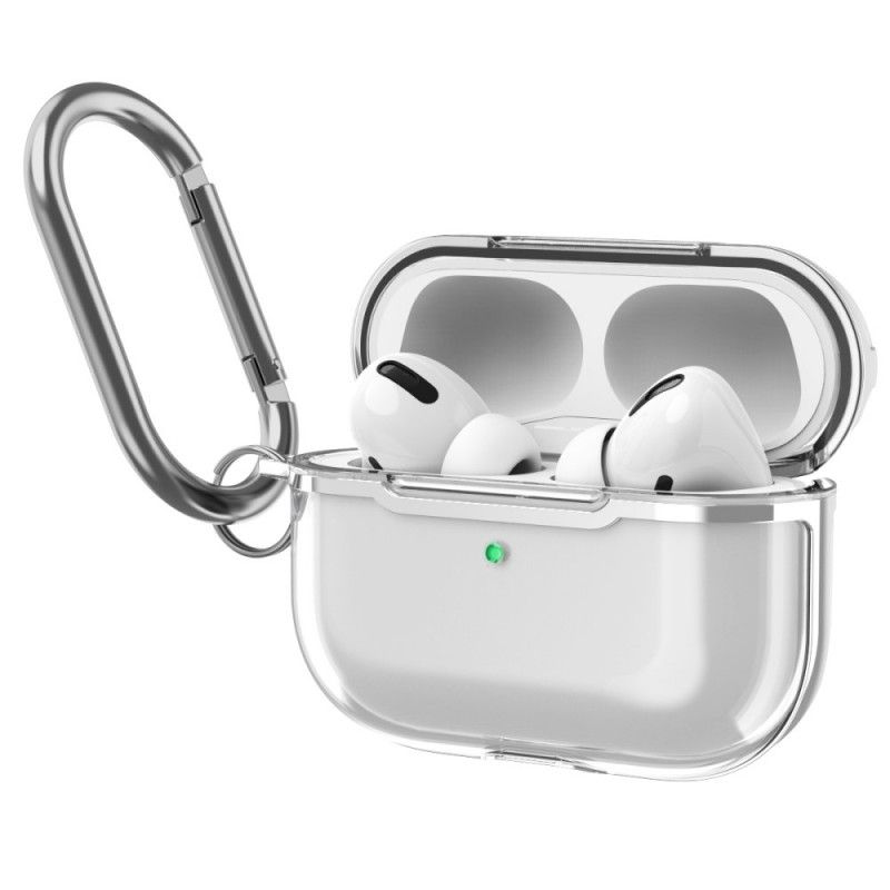 Kuori AirPods Pro Punainen Harmaa Läpinäkyvä Metallirakenne Karabiinilla Suojakuori