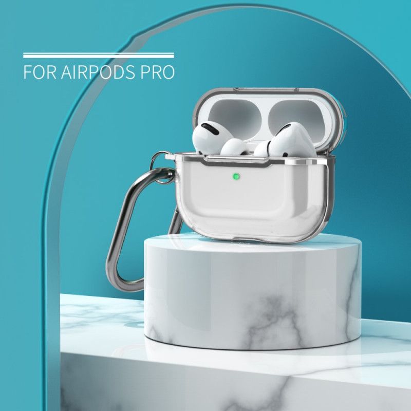 Kuori AirPods Pro Punainen Harmaa Läpinäkyvä Metallirakenne Karabiinilla Suojakuori