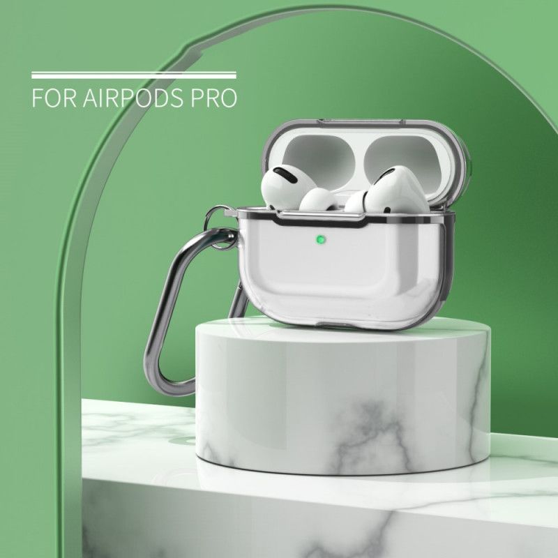 Kuori AirPods Pro Punainen Harmaa Läpinäkyvä Metallirakenne Karabiinilla Suojakuori