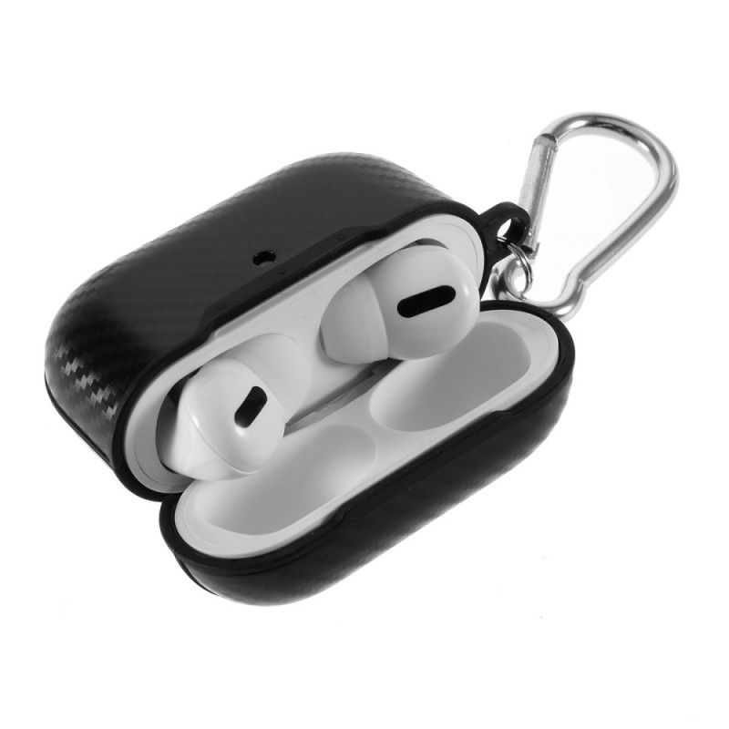 Kuori AirPods Pro Vihreä Musta Hiilikuiturakenne Karabiinilla