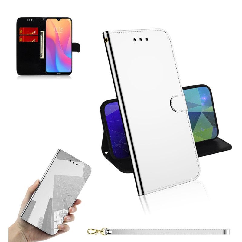 Flip Case Xiaomi Redmi 8 Vaaleanpunainen Musta Keinonahkainen Peilin Suojus