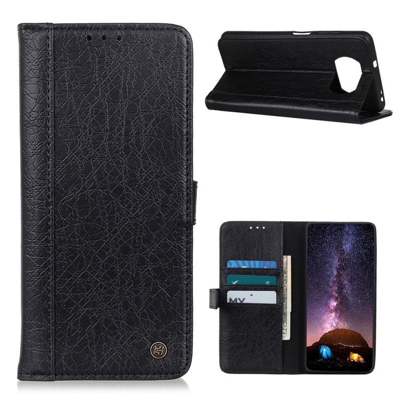 Flip Case Xiaomi Poco X3 Harmaa Musta Sarvikuonotyylinen Tekonahka