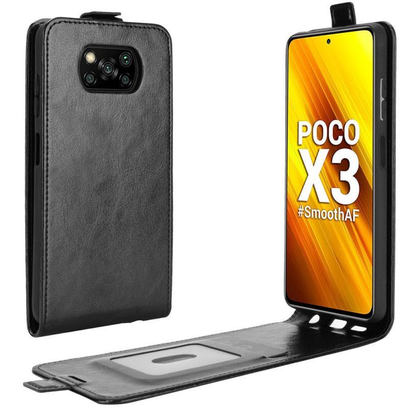 Flip Case Xiaomi Poco X3 Valkoinen Musta Pystysuora Nahkaefekti