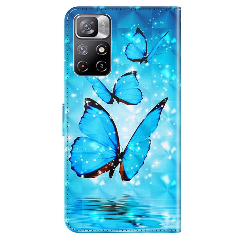 Flip Kotelot Xiaomi Redmi Note 11 / Poco M4 Pro 5g Blue Butterflies Suojakuori