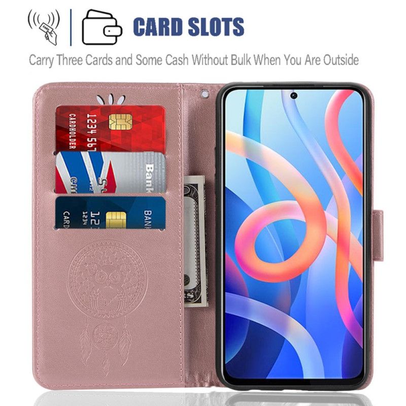 Flip Kotelot Xiaomi Redmi Note 11 / Poco M4 Pro 5g Nahkaefekti Dreamcatcher Owl Suojakuori