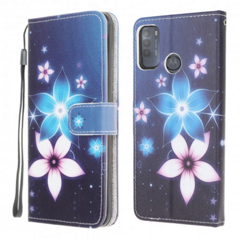 Kotelot Moto G50 Puhelinkuoret Lunar Flowers Hihnalla