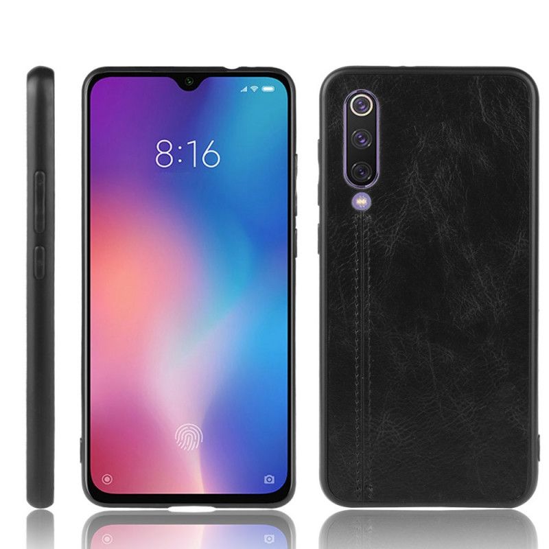 Kuori Xiaomi Mi 9 SE Punainen Musta Ommeltu Nahkaefekti