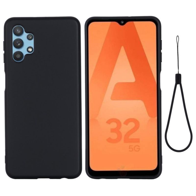 Case Kuoret Samsung Galaxy A32 5G Punainen Musta Puhelinkuoret Nestemäinen Silikoni Hihnalla