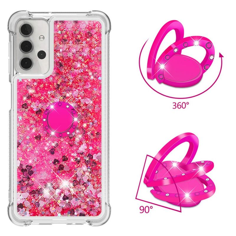 Case Kuoret Samsung Galaxy A32 5G Vaaleanpunainen Magenta Puhelinkuoret Paljetteja Tukirenkaalla