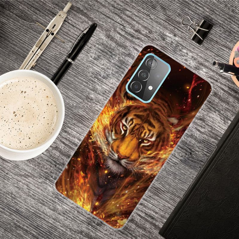 Case Kuoret Samsung Galaxy A32 5G Valkoinen Musta Puhelinkuoret Taipuisa Tiikeri