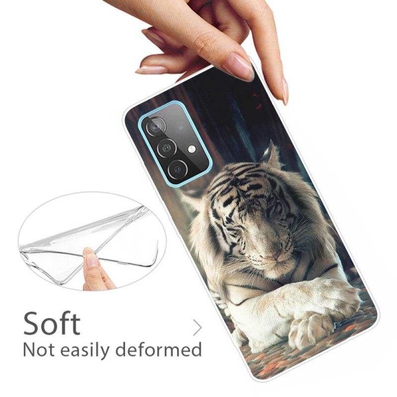 Case Kuoret Samsung Galaxy A32 5G Valkoinen Musta Puhelinkuoret Taipuisa Tiikeri