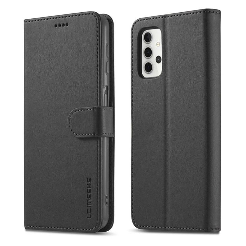 Flip Case Samsung Galaxy A32 5G Harmaa Musta Lcimeeke Nahkaefekti