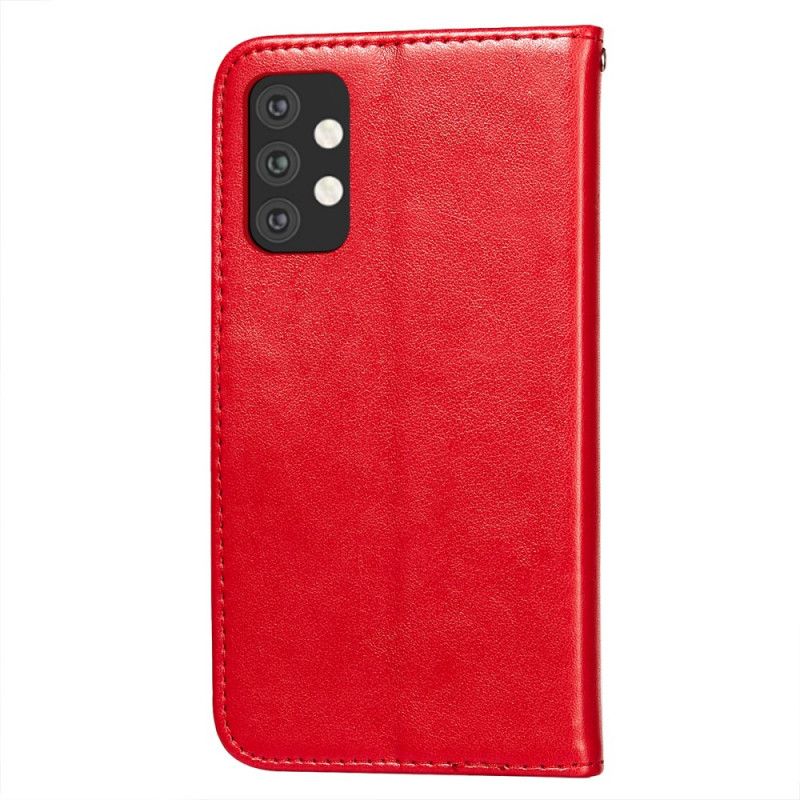 Flip Case Samsung Galaxy A32 5G Vaaleansininen Punainen Kukka Kirjonta