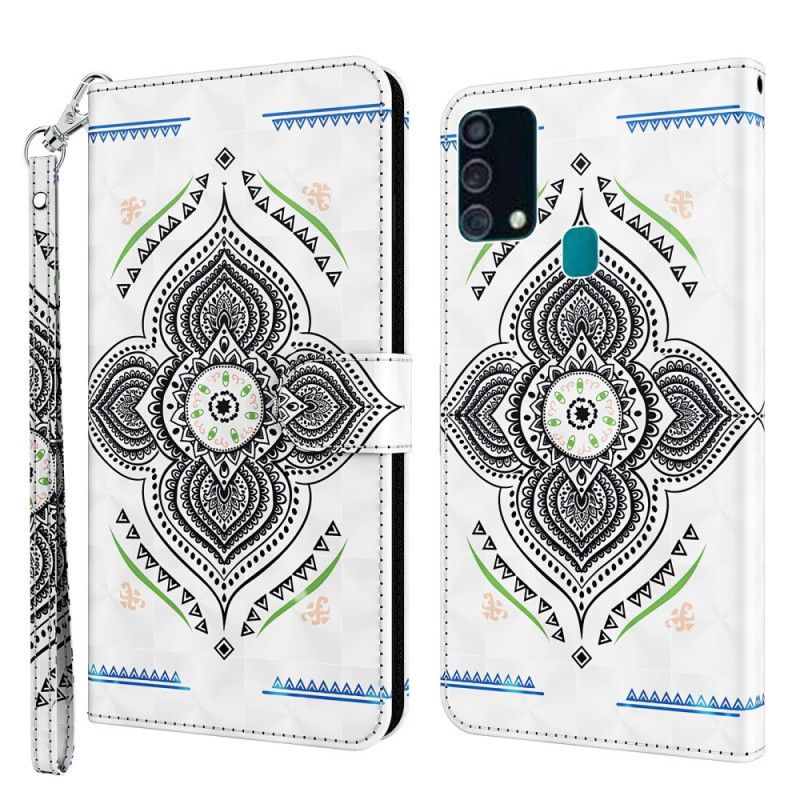 Nahkakotelo Samsung Galaxy A32 5G Puhelinkuoret Vaaleat Täplät Mandala Hihnalla