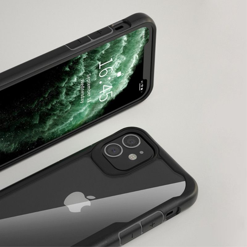 Case Kuoret iPhone 12 / 12 Pro Punainen Musta Puhelinkuoret Läpinäkyvä Hybridi Silikonireunoilla