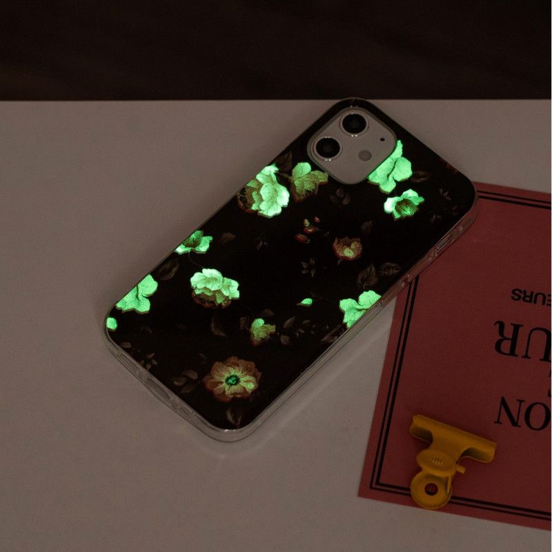 Case Kuoret iPhone 12 / 12 Pro Turkoosi Musta Puhelinkuoret Fluoresoiva Kukka-Sarja