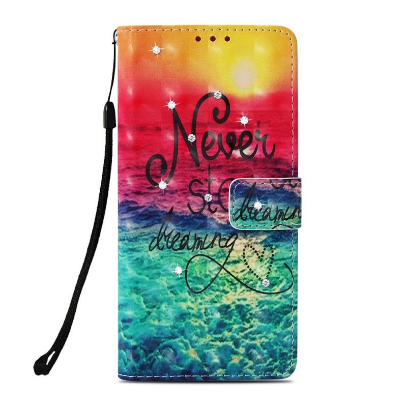 Flip Case iPhone XR Älä Koskaan Lopeta Haaveilemista Timanttien Kanssa