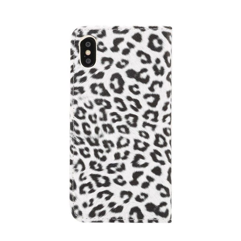 Flip Case iPhone XR Beige Valkoinen Leopardi