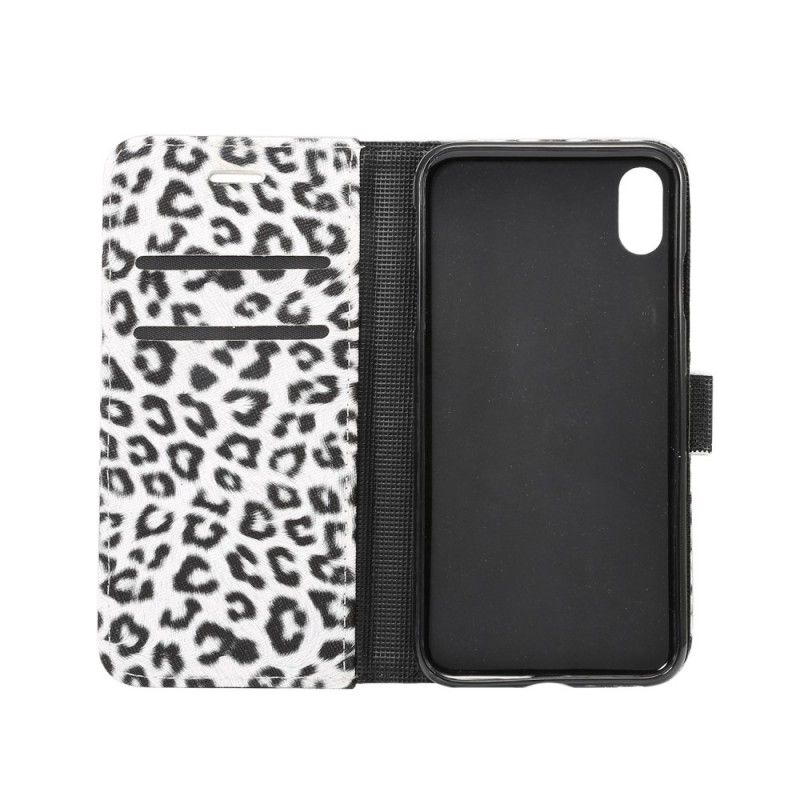 Flip Case iPhone XR Beige Valkoinen Leopardi