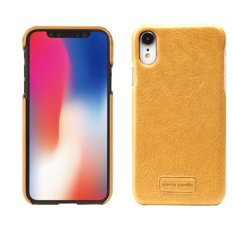 Kuori iPhone XR Keltainen Punainen Aitoa Litsi Nahkaa Pierre Cardinista Suojakuori