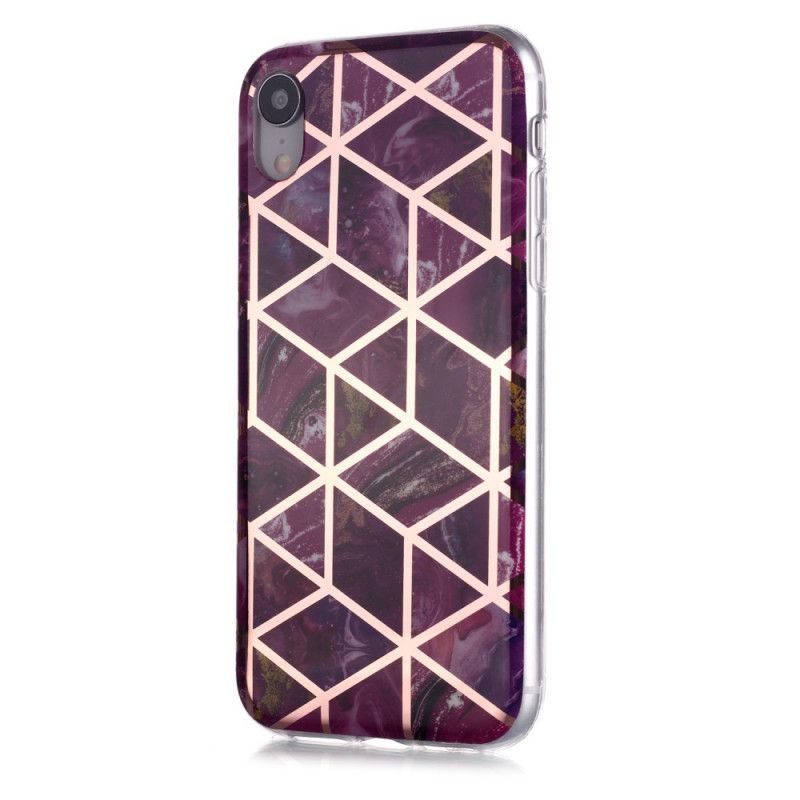 Kuori iPhone XR Magenta Musta Marmorivärinen Geometria 2 Suojakuori