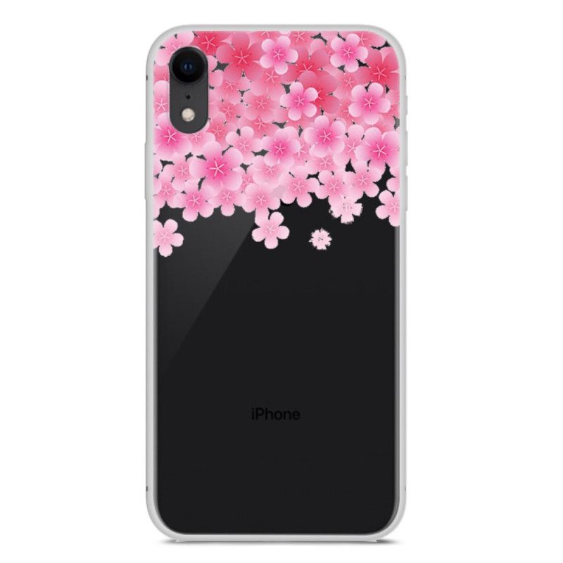 Kuori iPhone XR Magenta Valkoinen Kukat Ja Sydämet