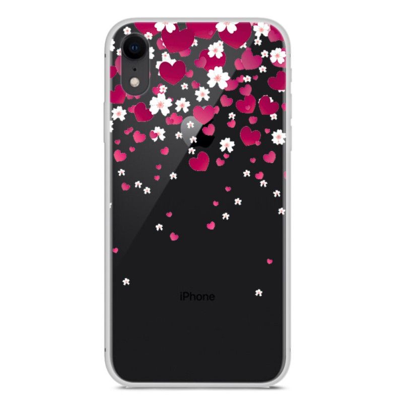 Kuori iPhone XR Magenta Valkoinen Kukat Ja Sydämet